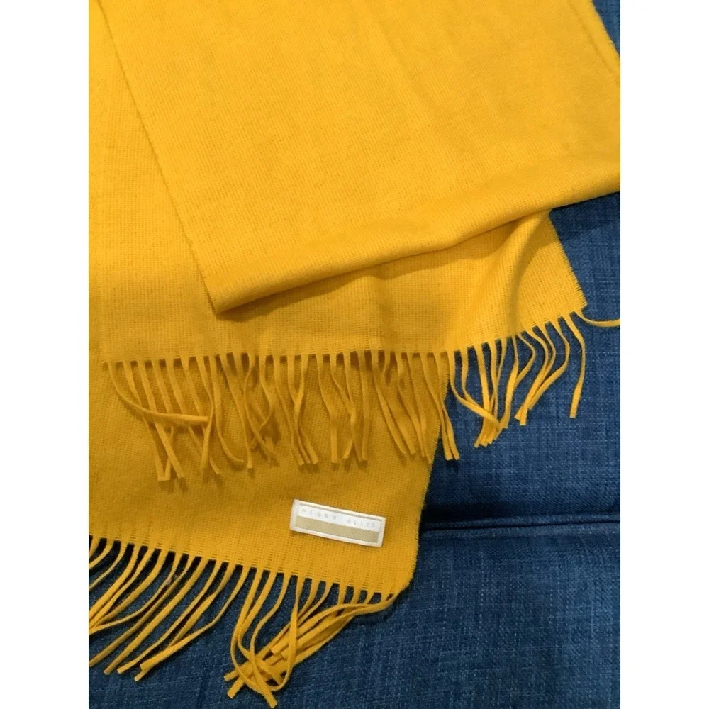 Perry Ellis ~ fringe fringed Yellow  Wool Scarf 11